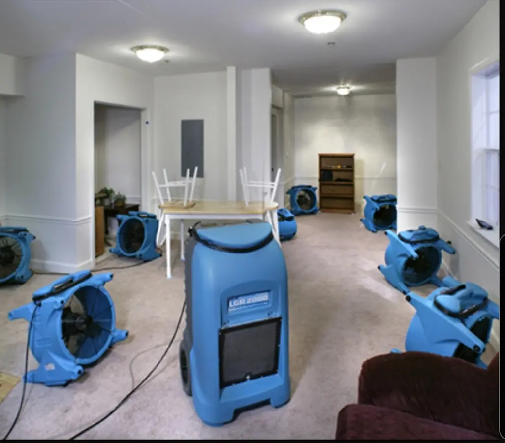 Air movers and dehumidifier setup for Water Extraction & Removal in Tysons
